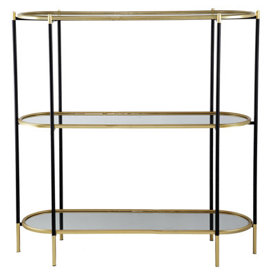 48.5x16.5x50" 3-Tier Black & Gold Mirrored Metal Console Table