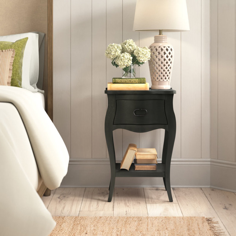 Frida 1-Drawer Solid and Manufactured Wood Nightstand, Black