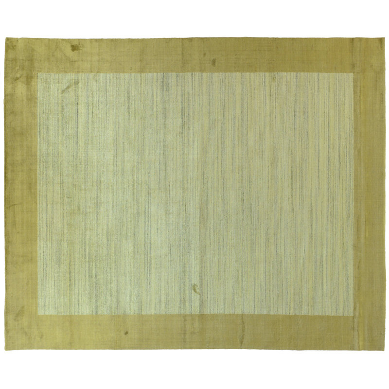 Tapis vert en laine / viscose noué à la main de conception unique 7 pi 9 po x 10 pi