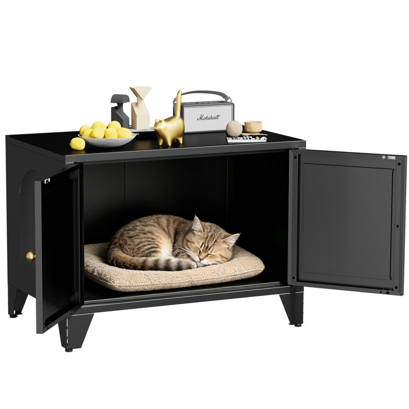 Enceinte de litière noire en métal pour chat