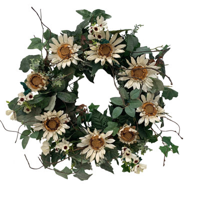 Couronne de 24 po en fausse soie de tournesol fabriquée à la main pour porte d'entrée