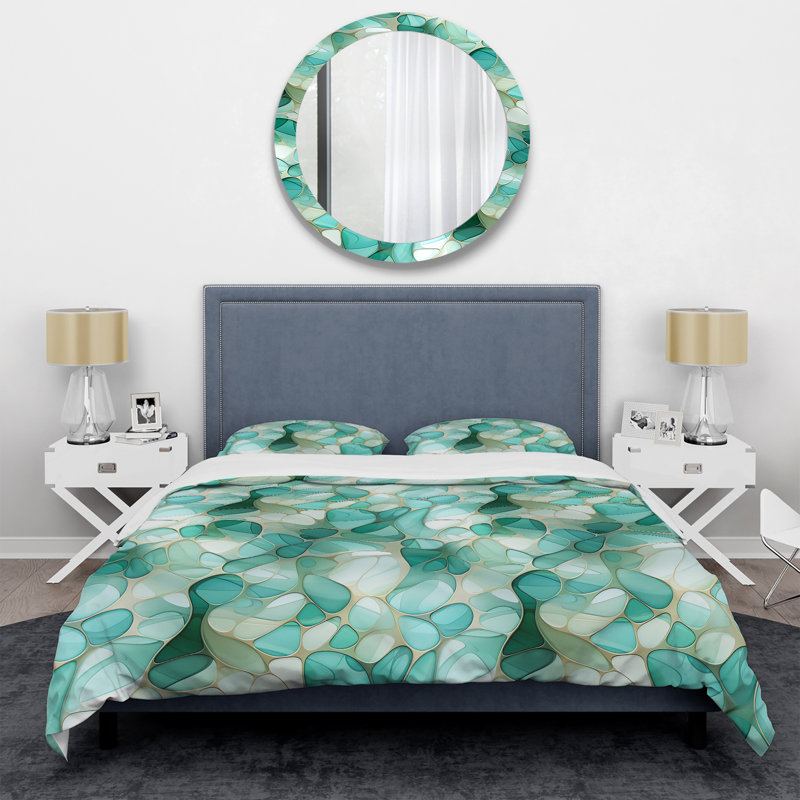 Seaglass Mosaic Emerald Coastal Pattern - Ensemble de housse de couette à motif abstrait