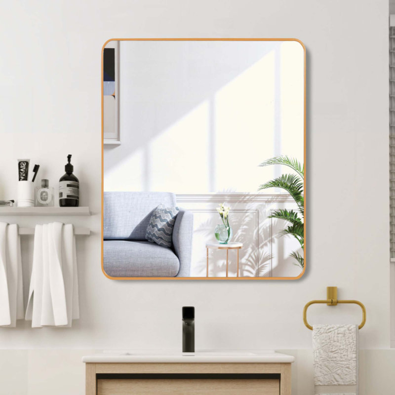 Metal Framed Square Bathrrom Mirror For Wall., Gold