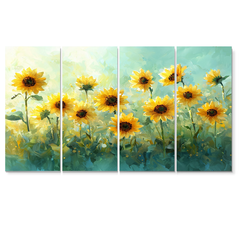 Dondria - - Décoration murale tournesols - Art mural traditionnel, H 32 po x l 64 po, 4