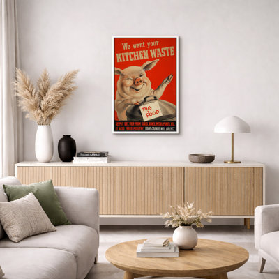 Vintage Pig Kitchen Waste Poster Artwork, Retro Farm Humor Pictures, Framed Canvas Giclee Print Wall Art