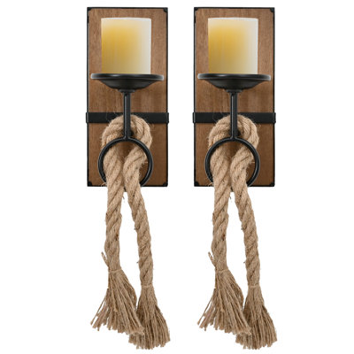 Appliques murales de style campagnard, porte-bougie en bois rustique, ensemble de 2 bougeoirs muraux en métal pour chambre à coucher, salon, décorations murales suspendues