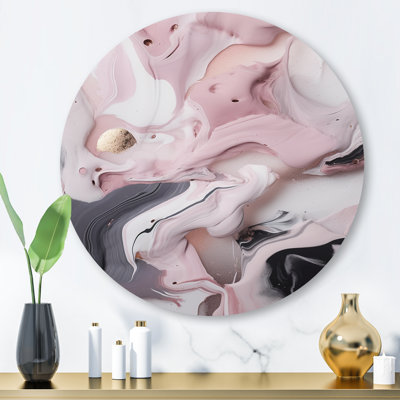 Peinture en marbre massif III - art mural rond abstrait en marbre sur métal