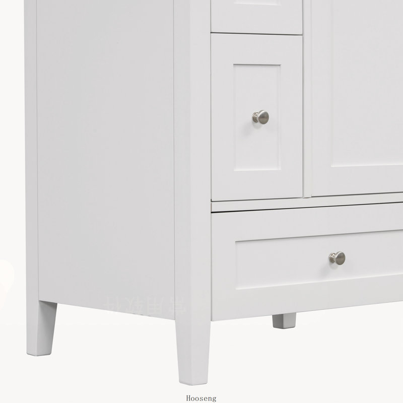 Meuble-lavabo autoportant de 24 po avec comptoir d'évier, panneau de fibres à densité moyenne et bois d'hévéa avec tablette réglable et cloisons amovibles, finition blanc brillant