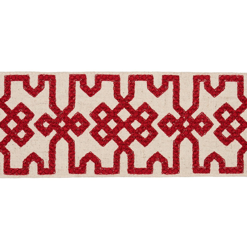 Knotted Trellis Tape , Crimson/Unbleached