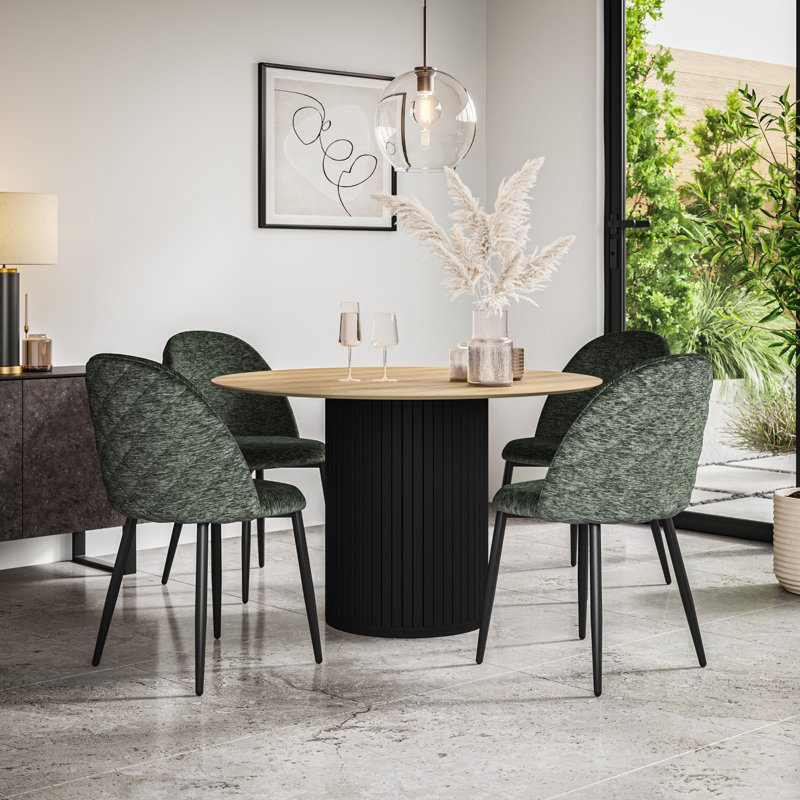 Arlo Black Table Top W Black Legs + Raye Velvet Dining Chair Black Set Of 6, Oak/Black, Green, Set of 6