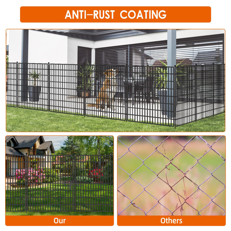 Dog Fence Outdoor,15 Panels No Dig Decorative Fence For Outdoor,Yard, Patio,32 In(H) X 36 Ft(L) Animal Barrier Rustproof Metal Wire Panel,Decorative Garden Fence- Curved