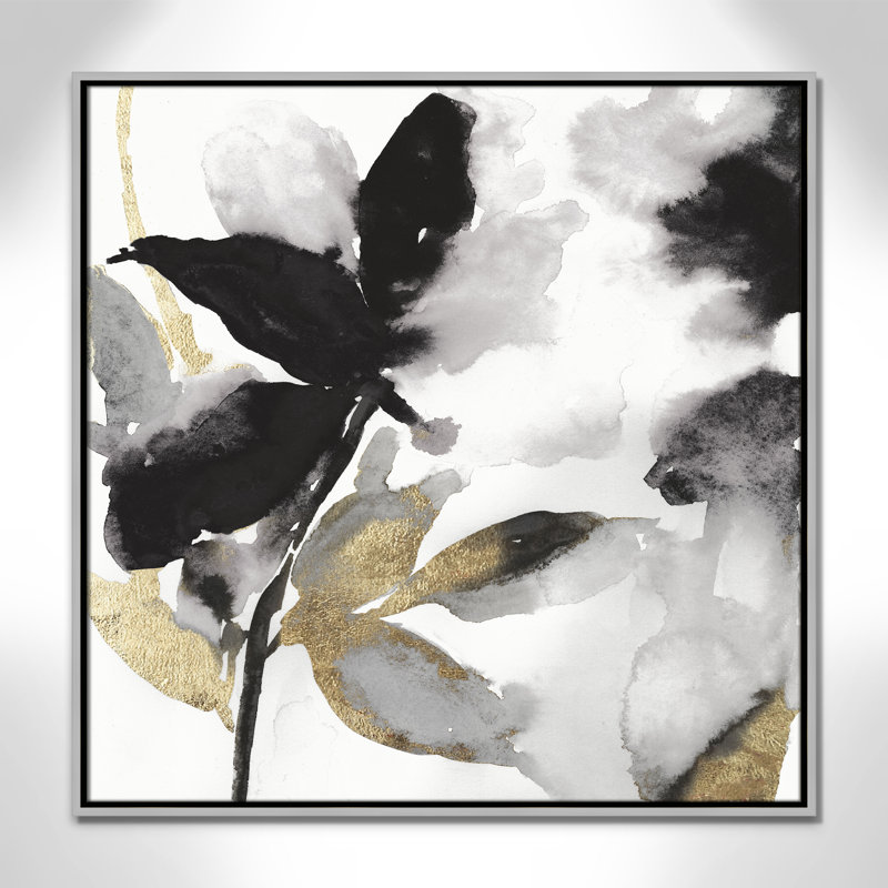 «Black Petals Black Leaves I Print» par Asia Jensen, Argent, H 31,5 po x l 31,5 po