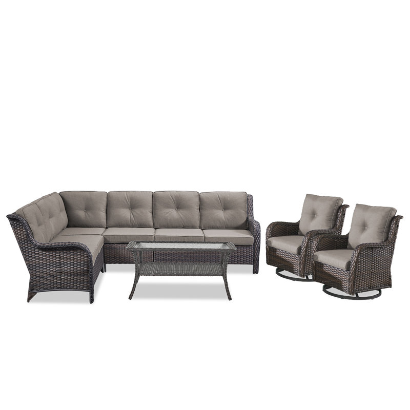 7-Person Outdoor PE Rattan Sectional Seating Group With Cushions, Brown, Gray