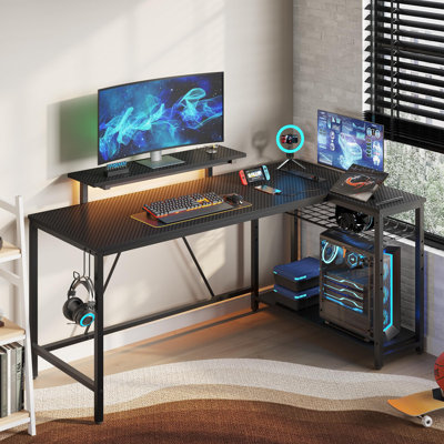 Modular L-Shaped Iron Computer Desk with Built-In Electrical Outlet