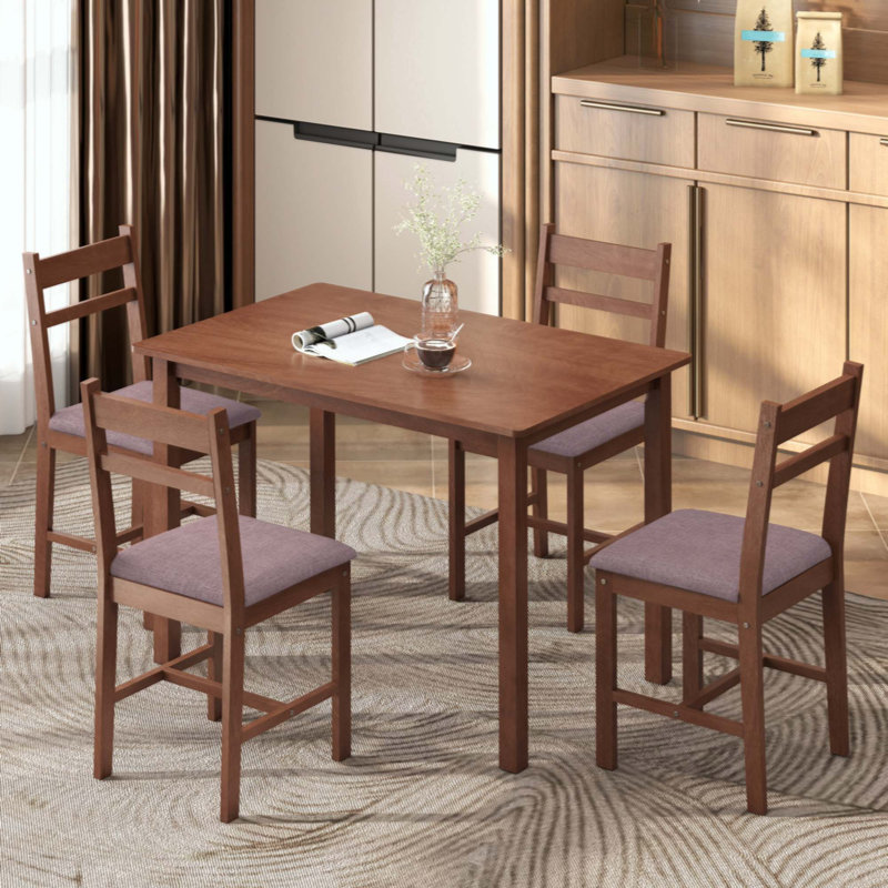 Ensemble de salle à manger 5 pièces en bois massif pour 4 personnes, table de cuisine de style campagnard avec chaises rembourrées pour petits espaces, salle à manger, coin repas