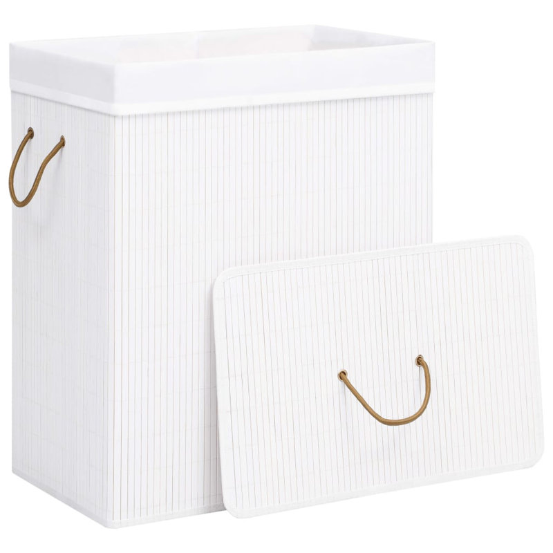 Collapsible Laundry Basket Laundry Bin Dirty Clothes Hamper Bamboo, White, Large (25.8" H x 17.1" W x 13.2" D)