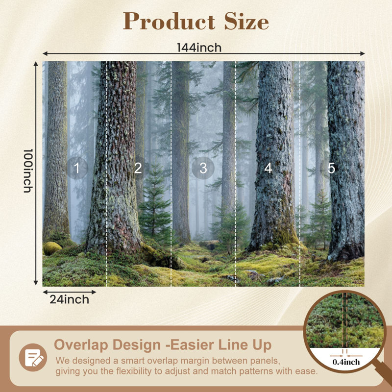 Papier peint adhésif pelucheux Forest Grove, L 144 po x l 100 po