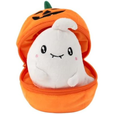 Halloween Zip-Up Pumpkin Stuffed Animal Plush Toys,Hideaway Spooky Black Cat Bat Ghost Plush Halloween Toy For Festive Decorations & Fun Surprises 6 Inches (Ghost)