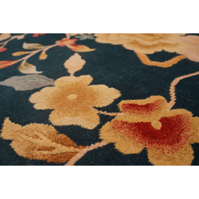 Wool Antique Rectangle Hand Knotted Chinese Art Deco Blue 1930s Rug