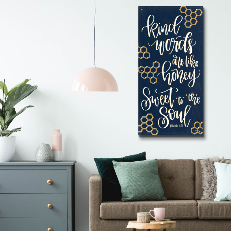 Art mural en verre acrylique, "Kind mots" par imperfect Dust, H 48 po x l 24 po