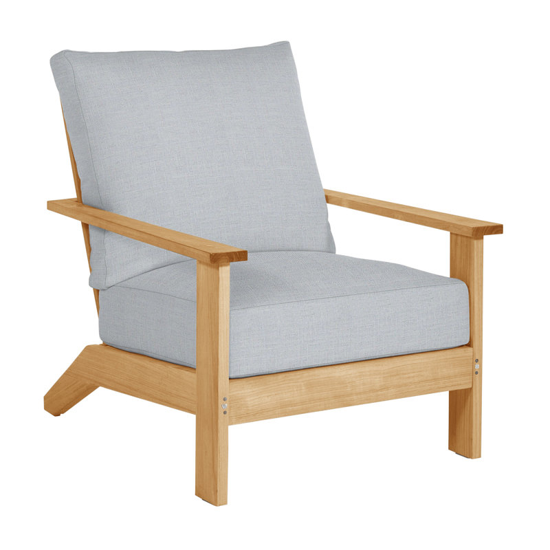 Chaise longue d'extérieur en teck Ashland, Pas de soudure, Teck naturel, Lin chambray