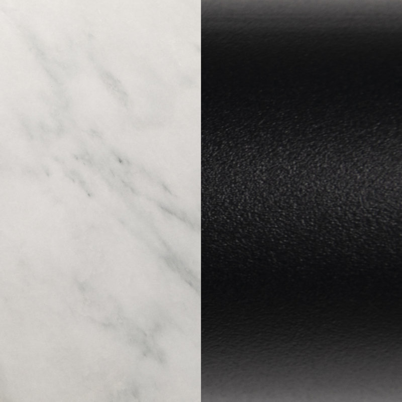 Table de bout avec pieds croisés Wasser, Faux marbre blanc, Noir