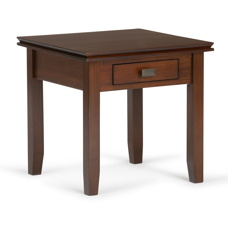 Artisan 21"W Solid Wood Transitional Square End Table with Drawer and Tapered Legs, 20" H x 20.5" W x 20.5" D, Tobacco Brown
