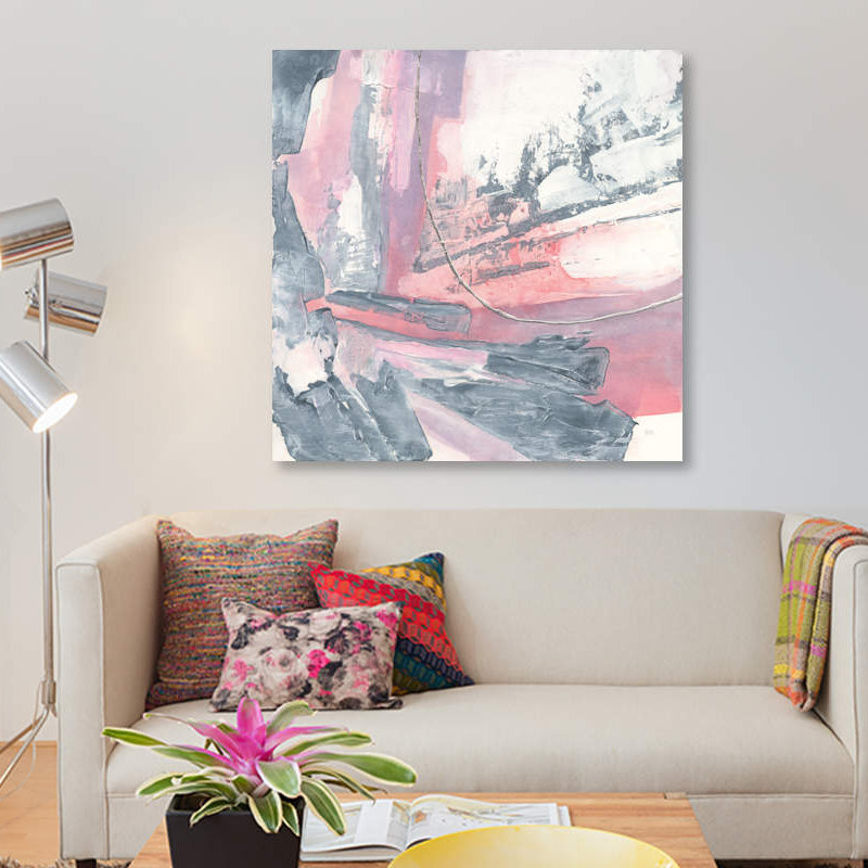 «Whitewashed Blush I» par Chris Paschke, impression sur toile tendue, H 26 po x l 26 po x P 1,5 po, Toile avec cadre noir