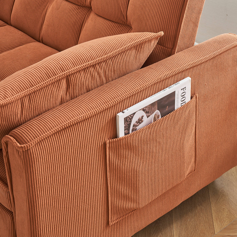 Causeuse convertible Jashlyn, canapé-lit pour petits appartements, Velours côtelé orange