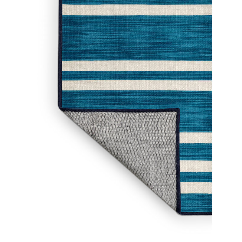 Tapis bleu à rayures horizontales lavable à la machine, Rectangle 2 pi x 3 pi