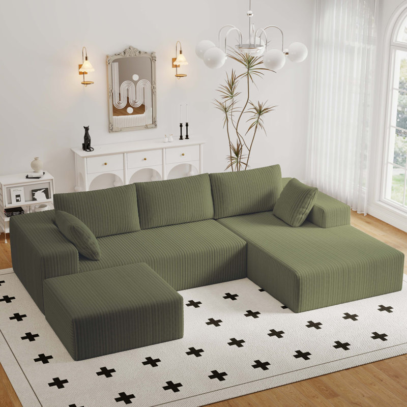 27.55'' Inch Oversized Ottoman For Couch, Corduroy Upholstered Footrest with Compressed Memory Foam