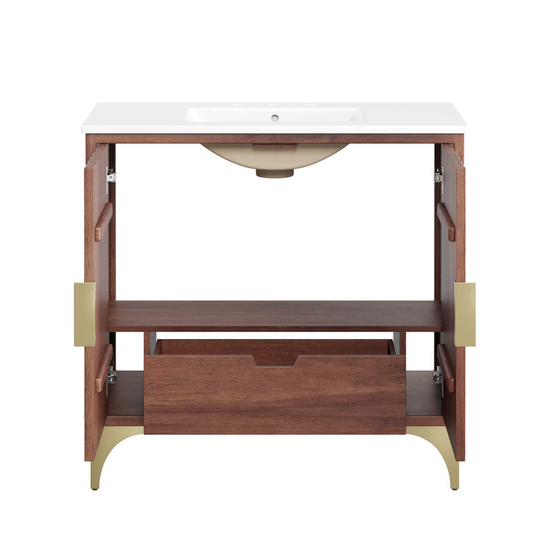 Daylight 36" Walnut Mango Wood Bathroom Vanity with Ceramic Sink