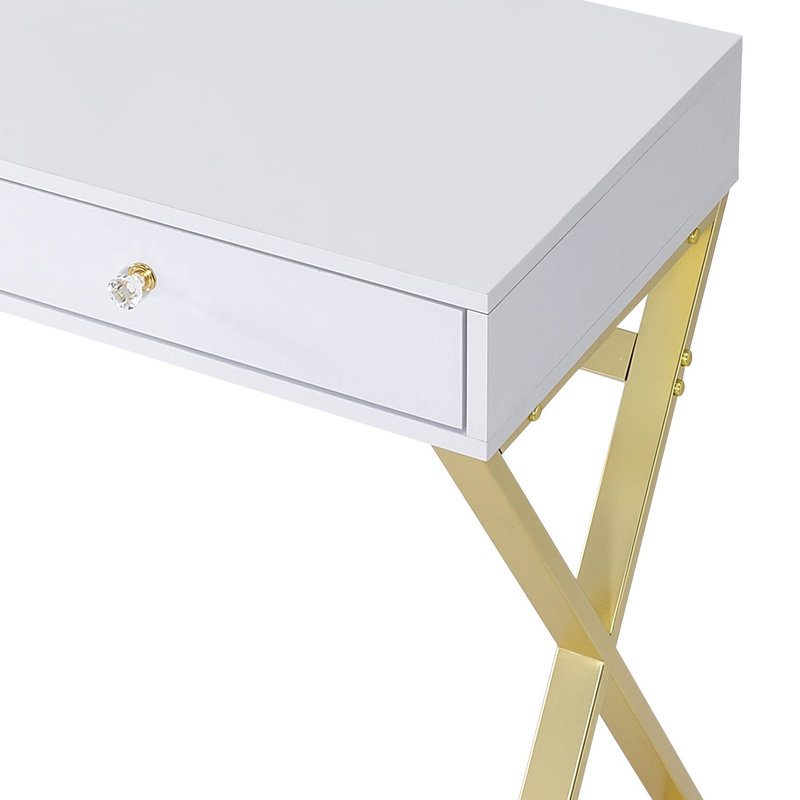 Bureau blanc et doré avec miroir et plateau de rangement pour bijoux | Idée de cadeau