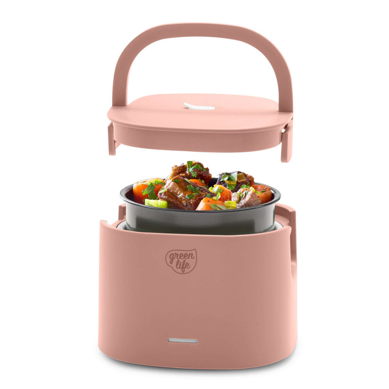 GreenLife 20oz Electric Lunch Box Food Warmer, PFAS & PFOA-Free Ceramic, Portable, Removable Bowl, Dusty Rose