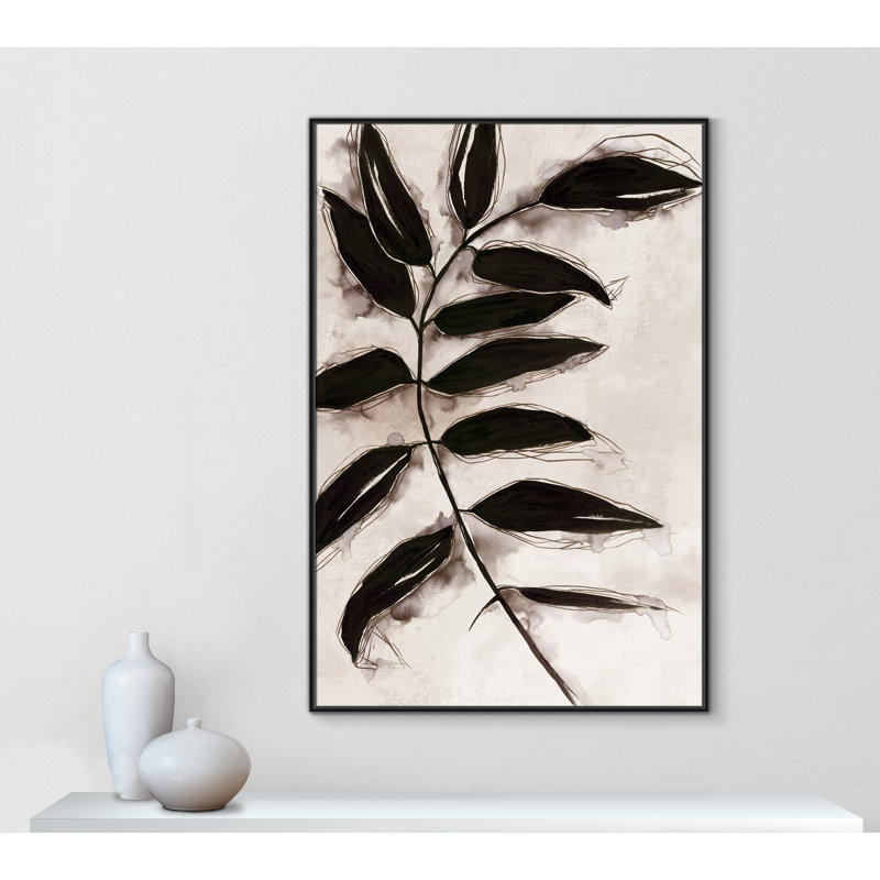 Feuilles II - Toile à cadre flottant, Cadre noir, H 61,5 po x l 41,5 po x P 2 po