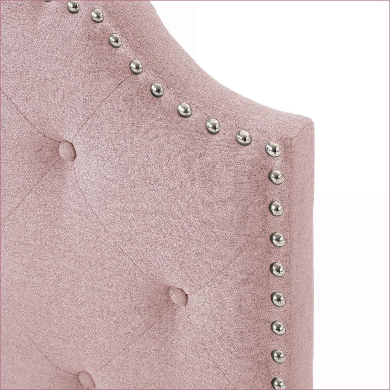 Twin Size Solid Wood Upholstered Headboard - Adjustable Height, Button Tufting &amp; Nailhead Trim, Twin, Blush