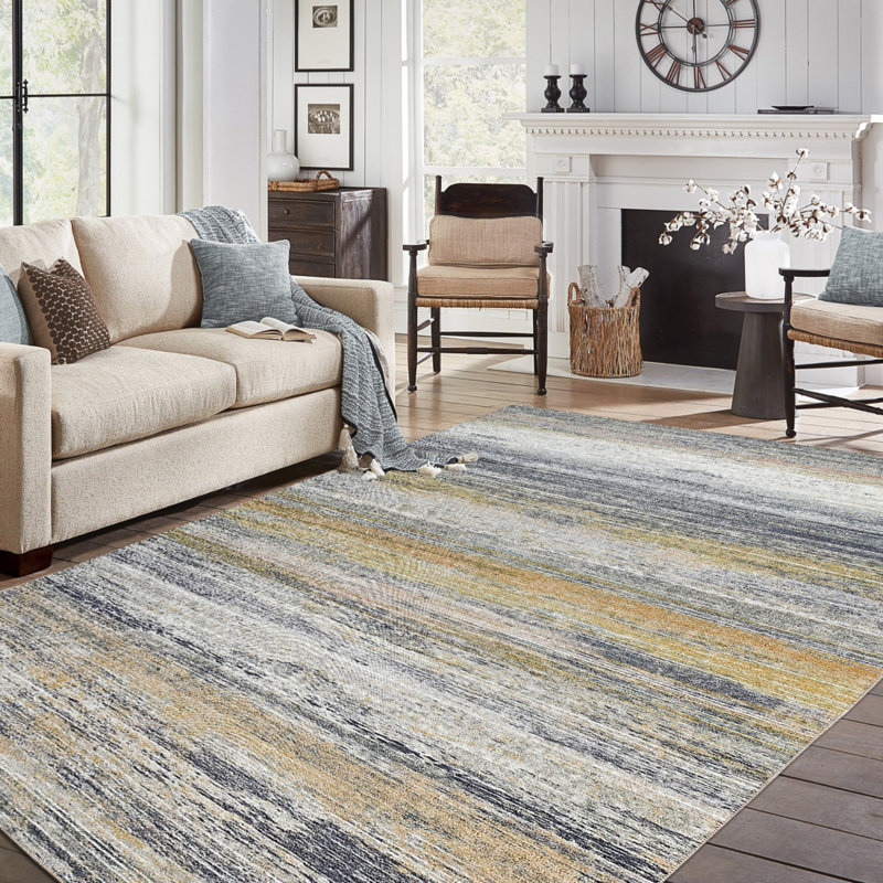 Tapis doré abstrait résistant aux taches, Rectangle 5 pi 4 po x 7 pi 7 po