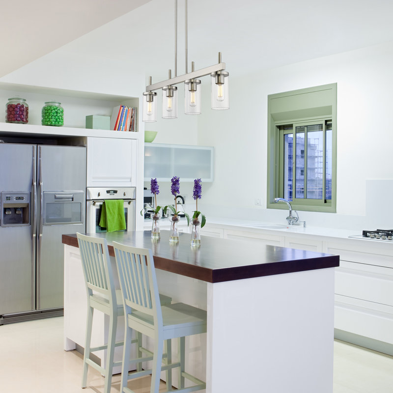 Luminaire suspendu linéaire à 4 lumières pour îlot de cuisine Bertelli, Étain