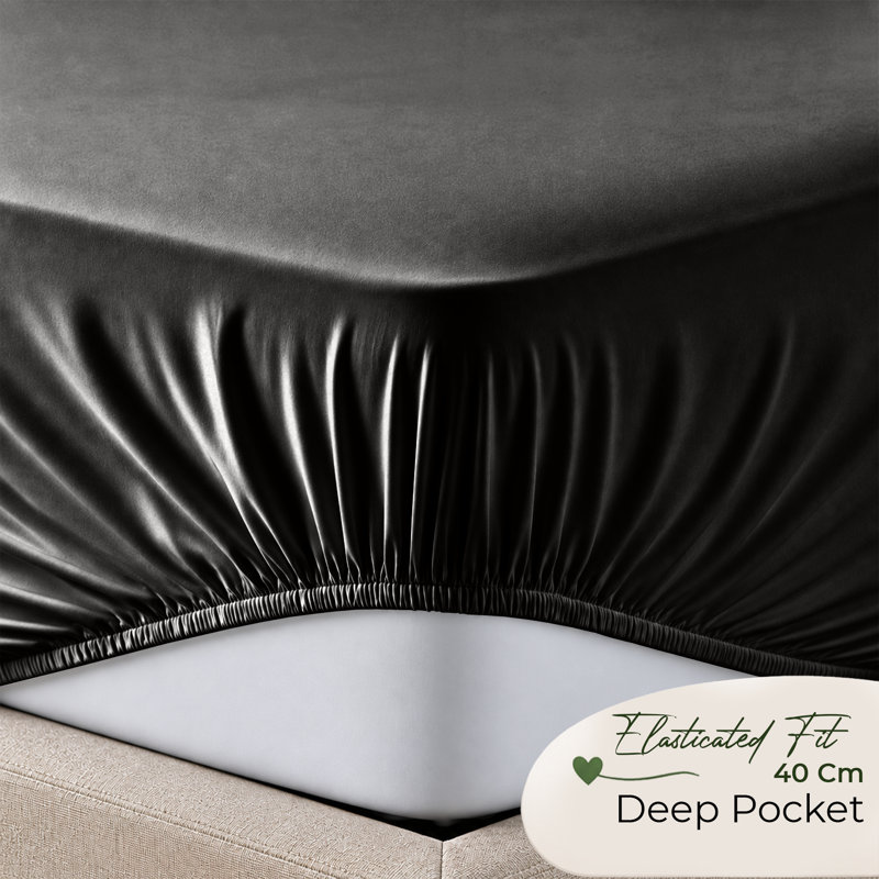 Paul's Microfibre Super Soft Brushed Deep Fitted Bed Sheet, Double (4'6), Black