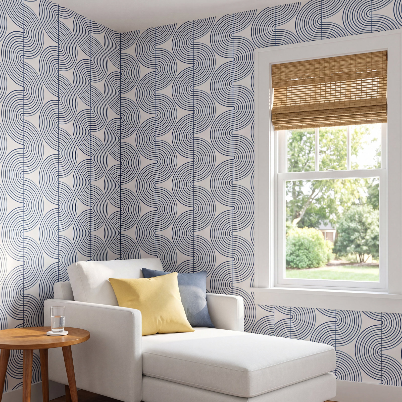 Cecile Mid-Century Peel & Stick Geometric Wallpaper, Blue