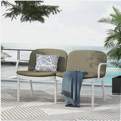 Causeuse d'extérieur en polypropylène Luna, structure blanche avec coussin vert Luna