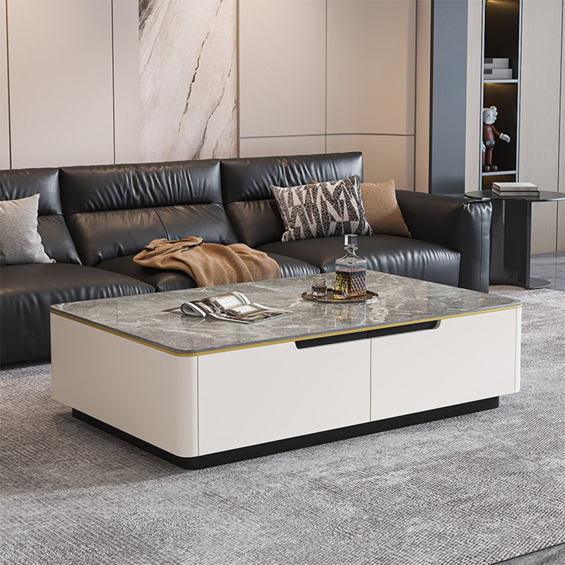Table basse Modern, H 16,9 po x L 59,1 po x l 31,5 po, Blanc / Gris