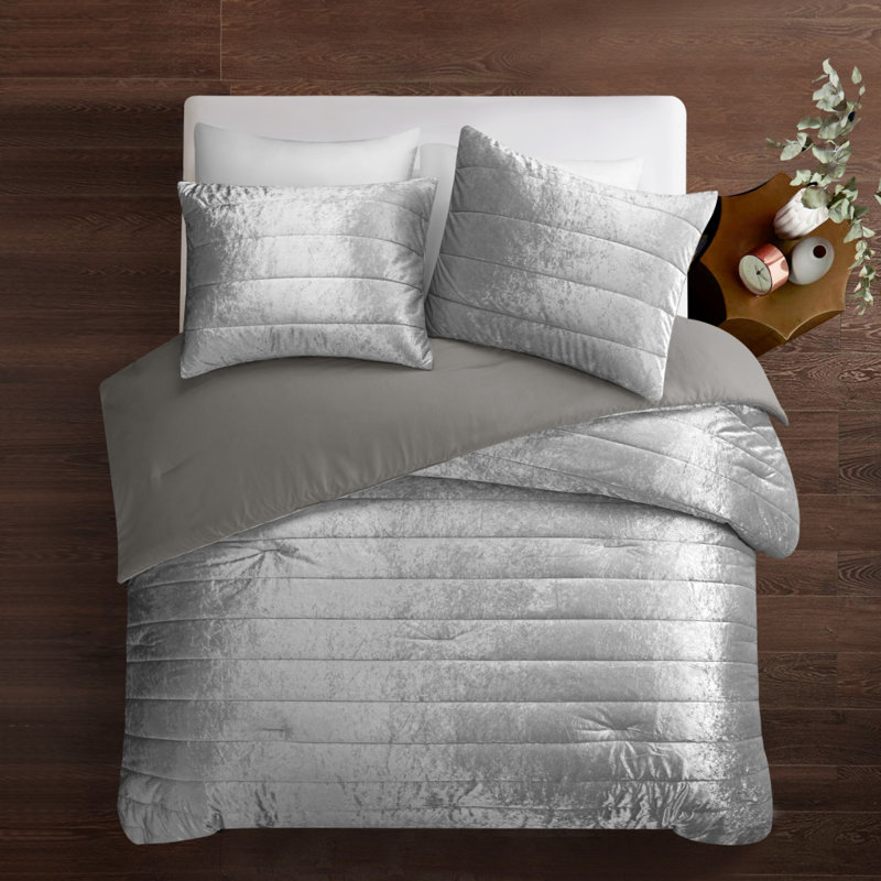 Ensemble d'édredon lavable en polyester argent à densité de tissage 220 fils, Grand lit