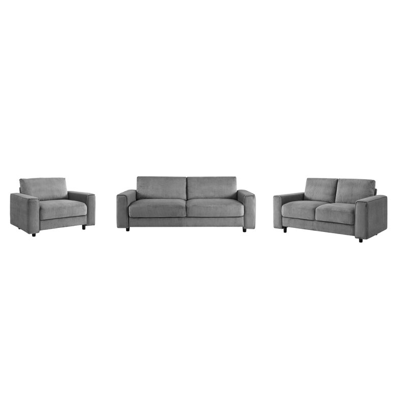 Ensemble de canapé modulaire en velours côtelé de style moderne minimaliste 3 pièces, gris, convenant à un usage quotidien