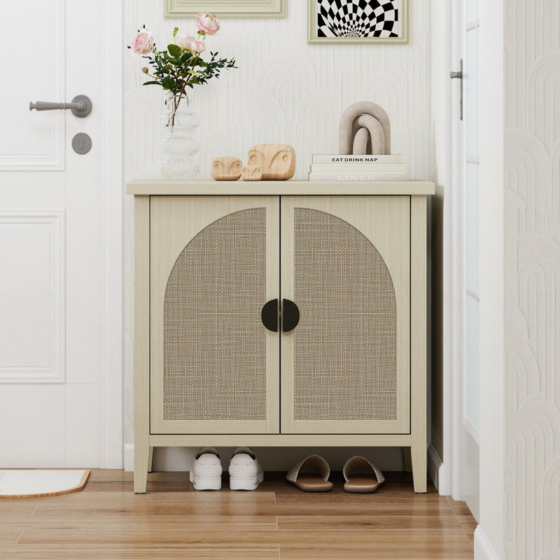  Armoire de rangement en rotin 2 portes, buffet d'appoint avec tablettes réglables pour le salon, la chambre à coucher, le vestibule, naturel