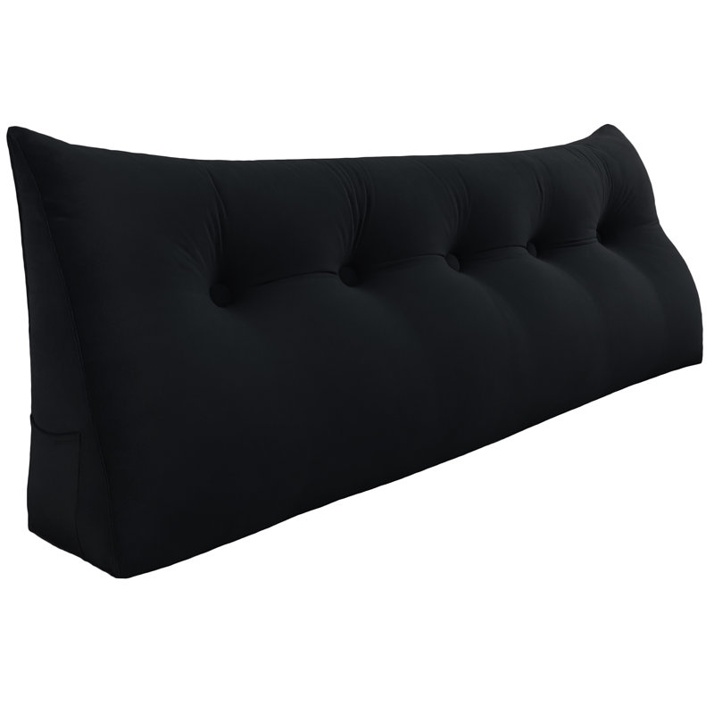 Sit-up Back Comfort Velvet Headboard Wedge Reading Pillow Triangular Backrest Back Support Compression, Full, Black