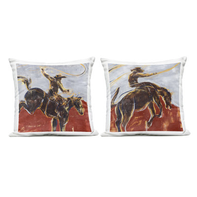 Expressive Rodeo Cowboys & Lassos 2 Piece Outdoor Printed Pillow Set, design by Annie Warren
