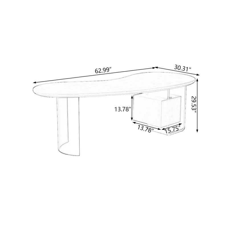 Nut-brown+Black+Clear Curved Solid Wood+Iron+Acrylic desks, 29.53" H x 62.99" W x 30.31" D