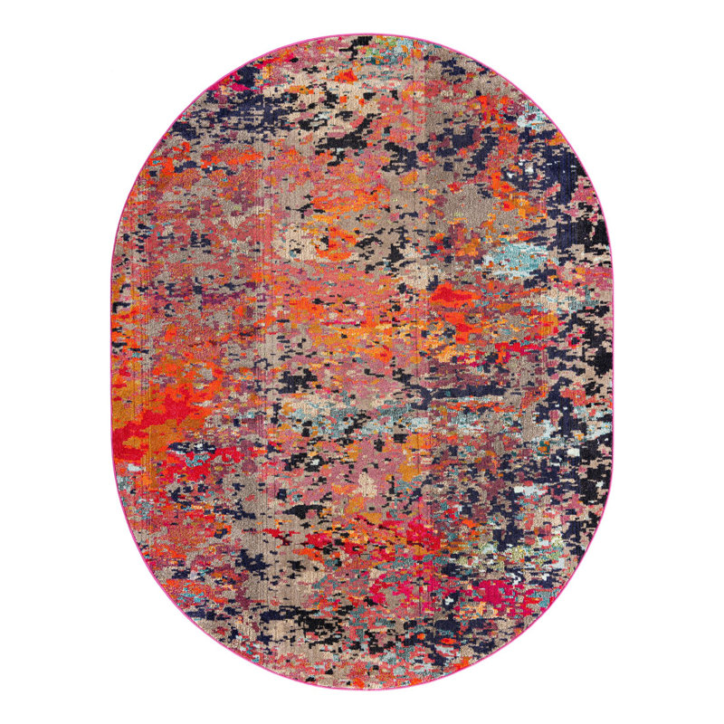 Abstract Orange/Gray/Navy Area Rug, Oval 7'1" x 10'