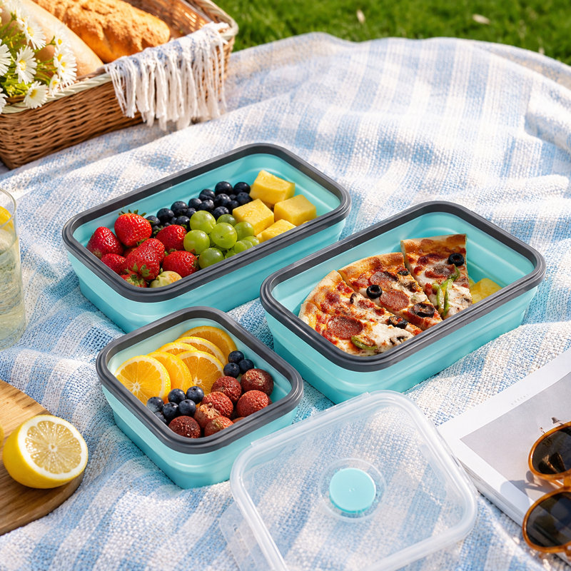 Ensemble de 3 boîtes à lunch pliables en silicone, boîte à bento 3 tailles, empilable, unisexe